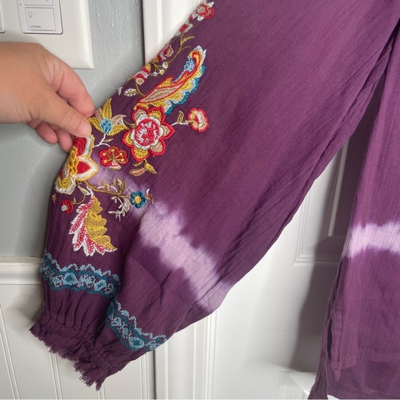 Sundance Tripoli Tie Dyed Embroidered Blouse Balloon Sleeve Purple Oversized XS - Picture 8 of 11